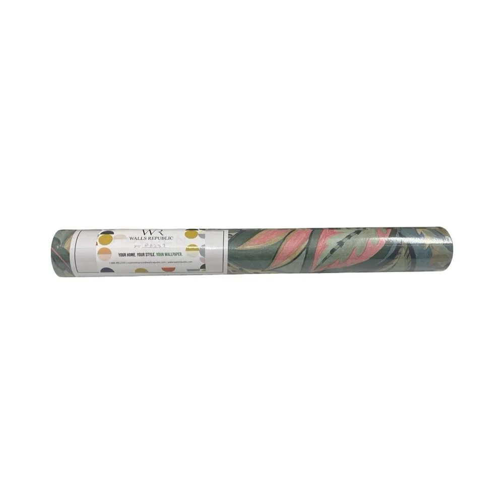 Walls Republic R8257 Pink Paisley All Over Tropical Dbl Roll Wallpaper 57 sq ft